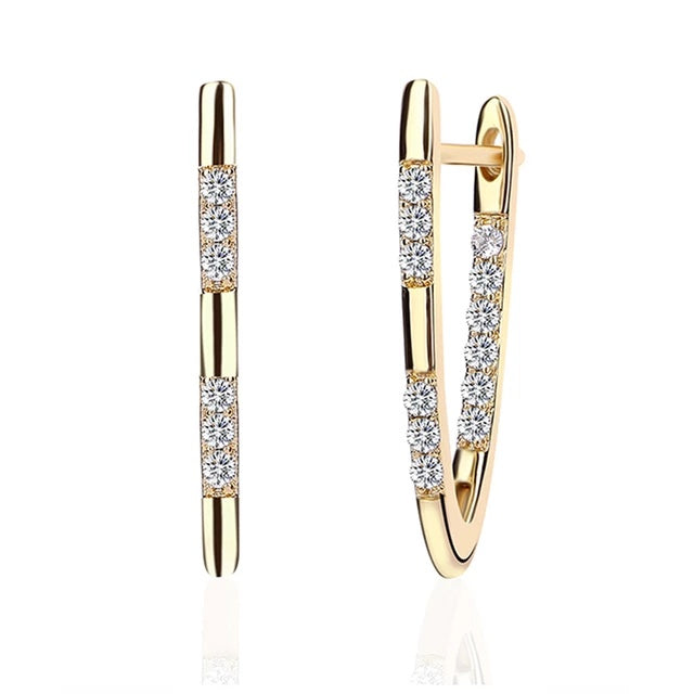 Unique Fashion Design V Shape Geometric Zircon Gold plated Hoop Earrings