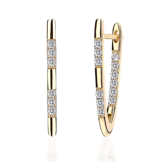 Unique Fashion Design V Shape Geometric Zircon Gold plated Hoop Earrings