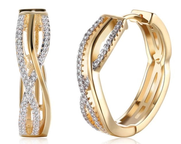 925 Sterling Silver 18K Gold Plated with Zircon Bar Earrings