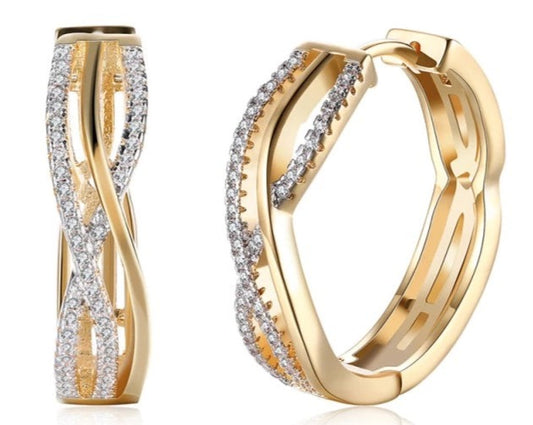 925 Sterling Silver 18K Gold Plated with Zircon Bar Earrings