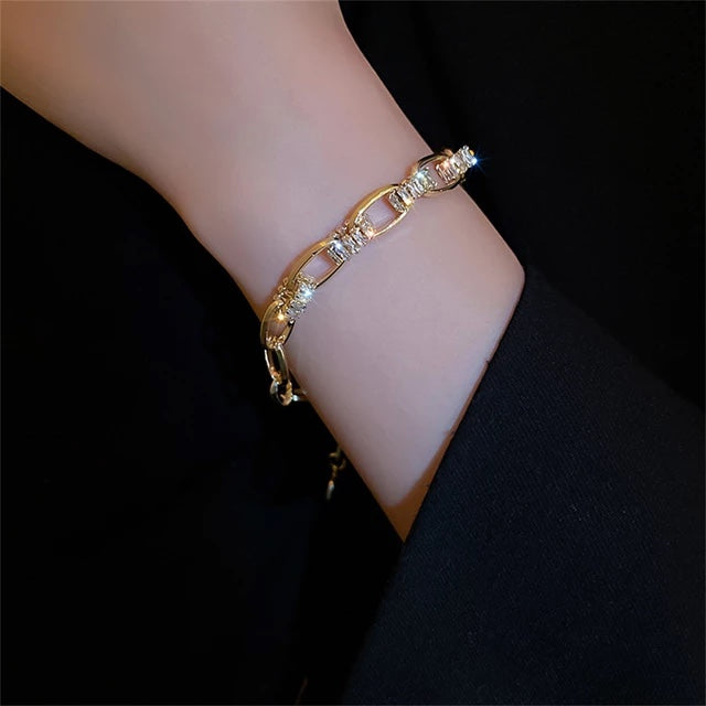 Luxury Adjustable Tennis Bracelet For Women Heavy Metal Double Chain with Zircon