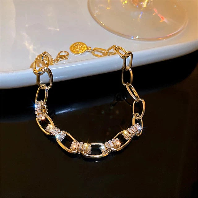 Luxury Adjustable Tennis Bracelet For Women Heavy Metal Double Chain with Zircon