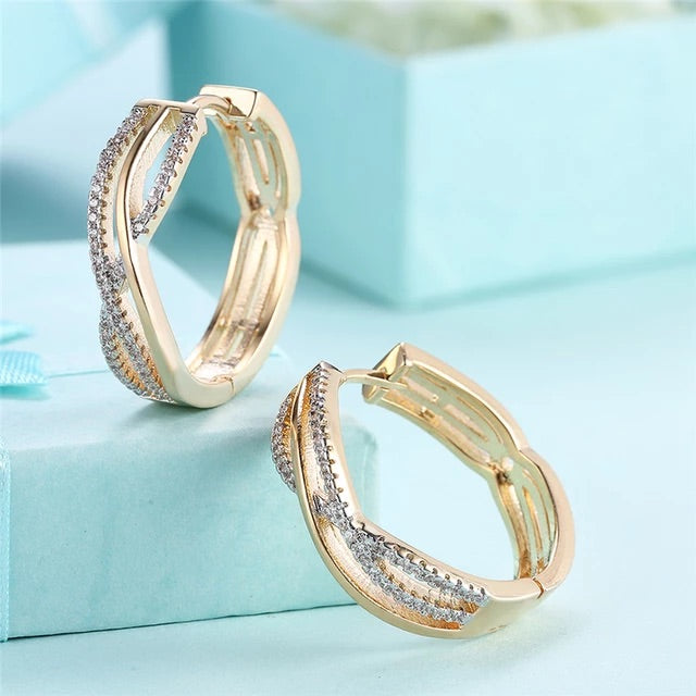 925 Sterling Silver 18K Gold Plated with Zircon Bar Earrings