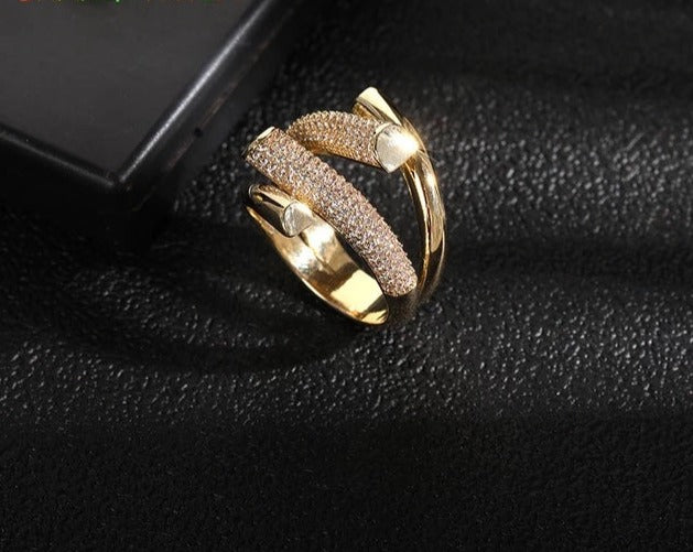 Ladies Gold Plated Fashion Design Zircon Setting Metal Cross Opening Ring