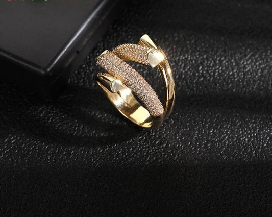 Ladies Gold Plated Fashion Design Zircon Setting Metal Cross Opening Ring