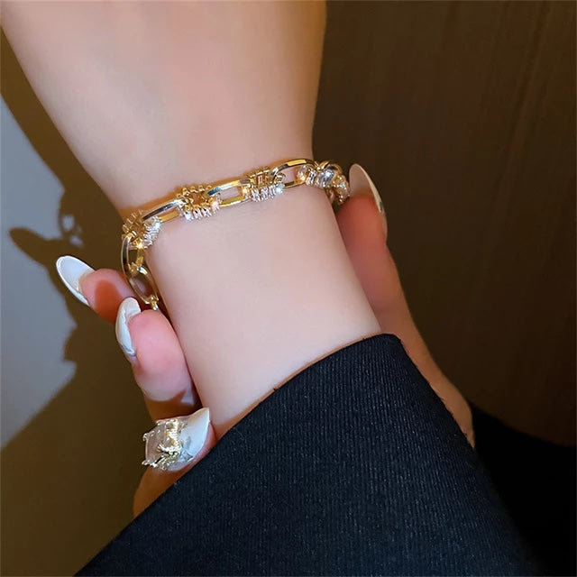 Luxury Adjustable Tennis Bracelet For Women Heavy Metal Double Chain with Zircon