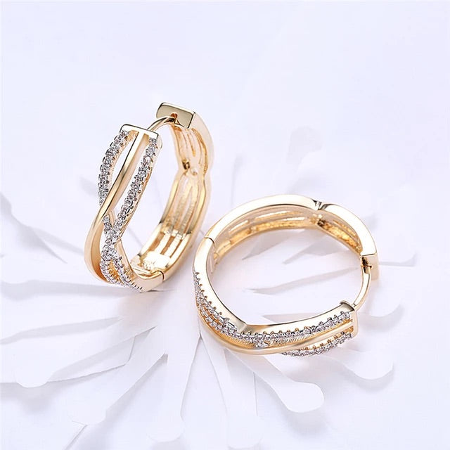 925 Sterling Silver 18K Gold Plated with Zircon Bar Earrings