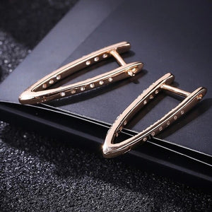 Unique Fashion Design V Shape Geometric Zircon Gold plated Hoop Earrings