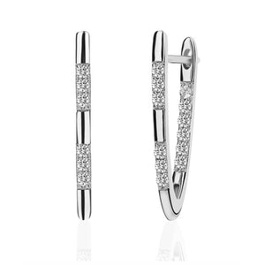 Unique Fashion Design V Shape Geometric Zircon Silver plated Hoop Earrings