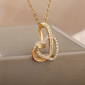 Intertwined Love Double Zircon Heart Necklace For Women Stainless Steel